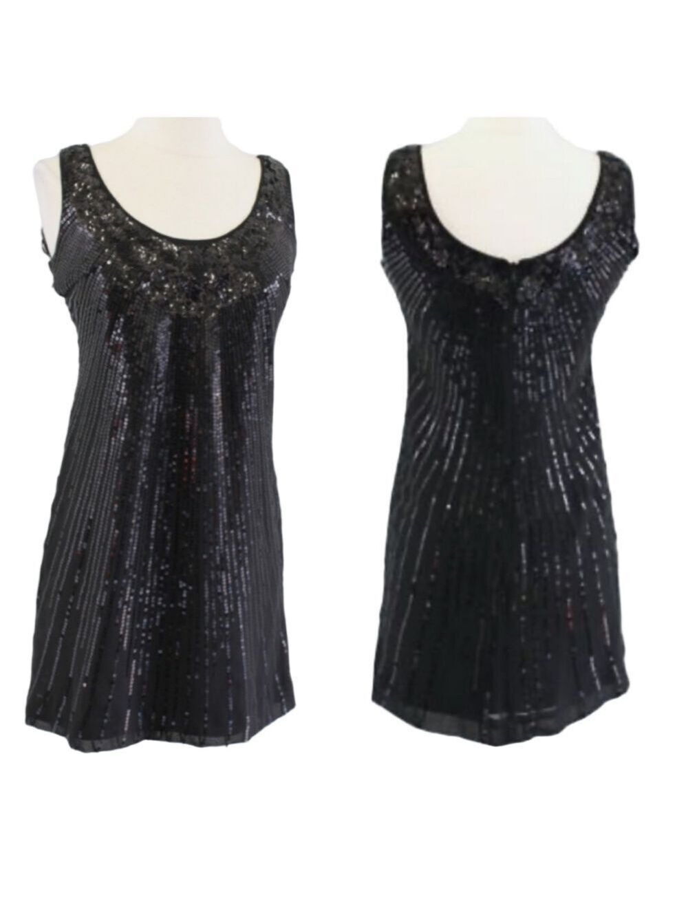 White House Black Market Dress Black Sequin size 0 Floral Burst Night Out Party